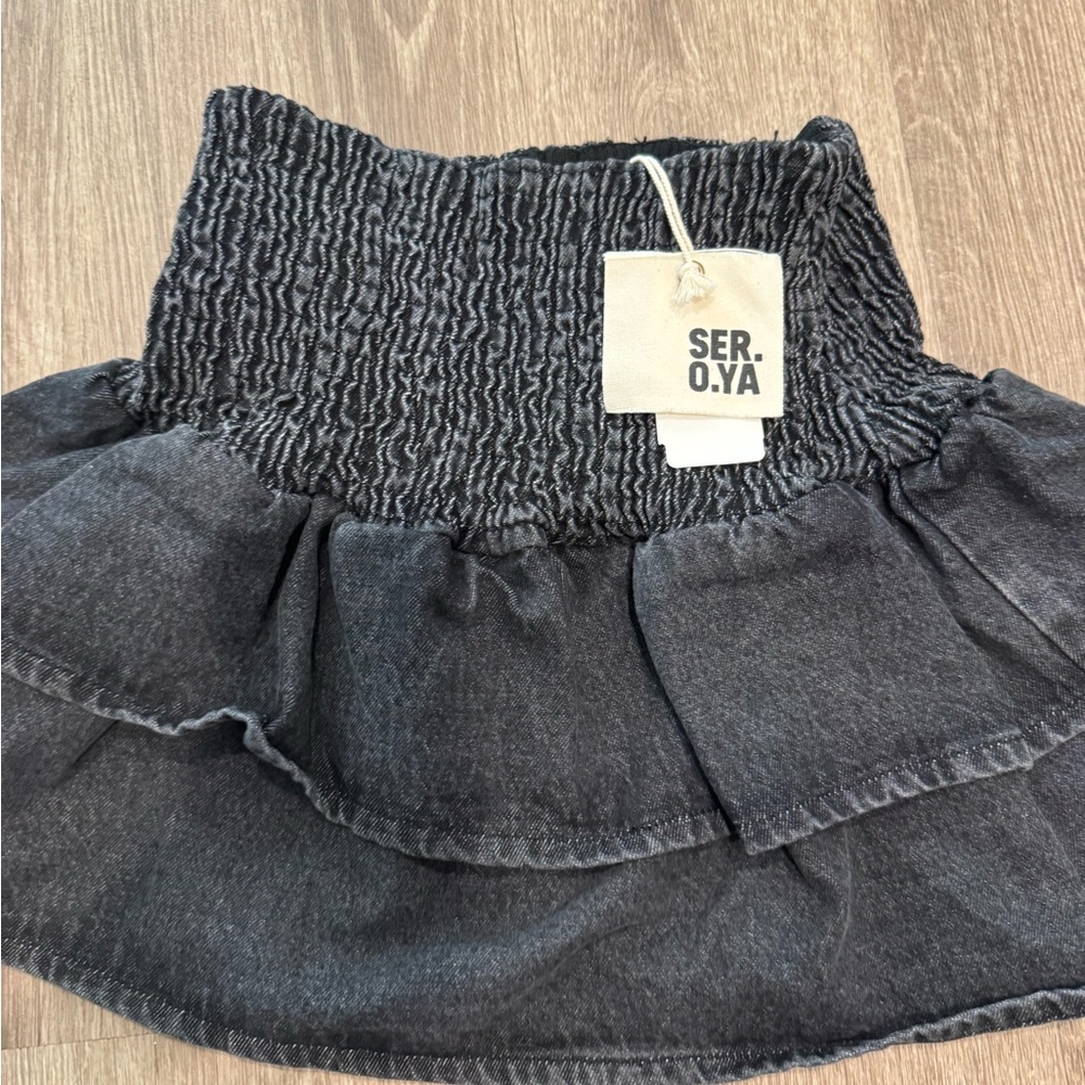 SER.O.YA Black Ruffle Mini Skirt